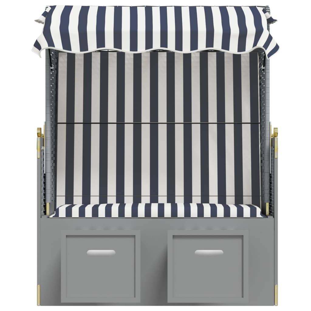 Helloshop26 - Strandkorb avec auvent résine tressée et bois solide bleu blanc - Image 4