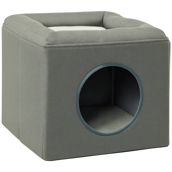 Niche maison MDF 2 niveaux pour chat espace repos observation coussin 36cm Gris - ComfortXL Outdoor Living - Image 1