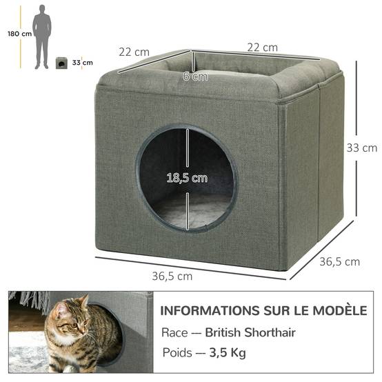 Niche maison MDF 2 niveaux pour chat espace repos observation coussin 36cm Gris - ComfortXL Outdoor Living - Image 5