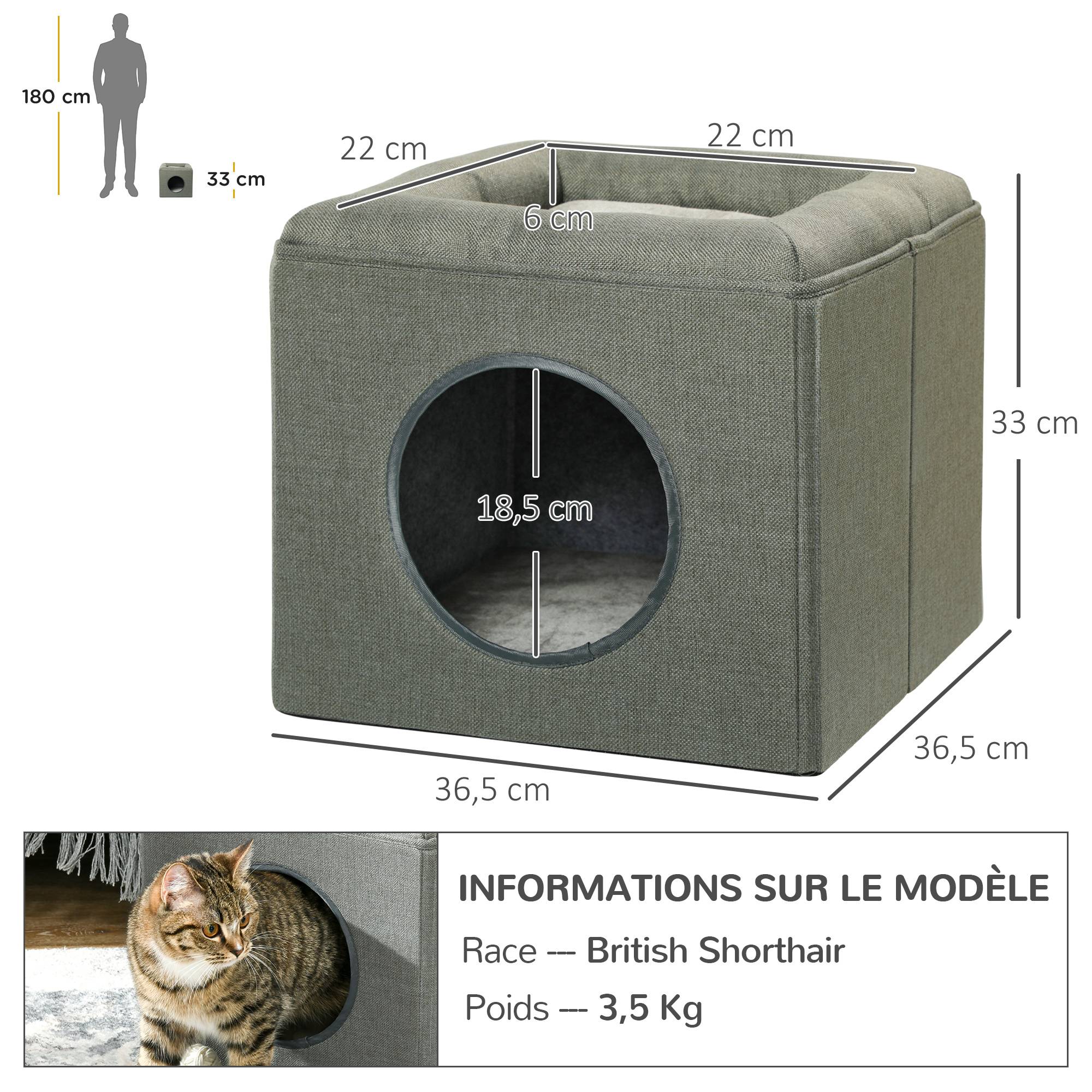 Niche maison MDF 2 niveaux pour chat espace repos observation coussin 36cm Gris - ComfortXL Outdoor Living - Image 5