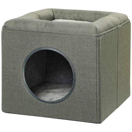 Niche maison MDF 2 niveaux pour chat espace repos observation coussin 36cm Gris - ComfortXL Outdoor Living - Image 2