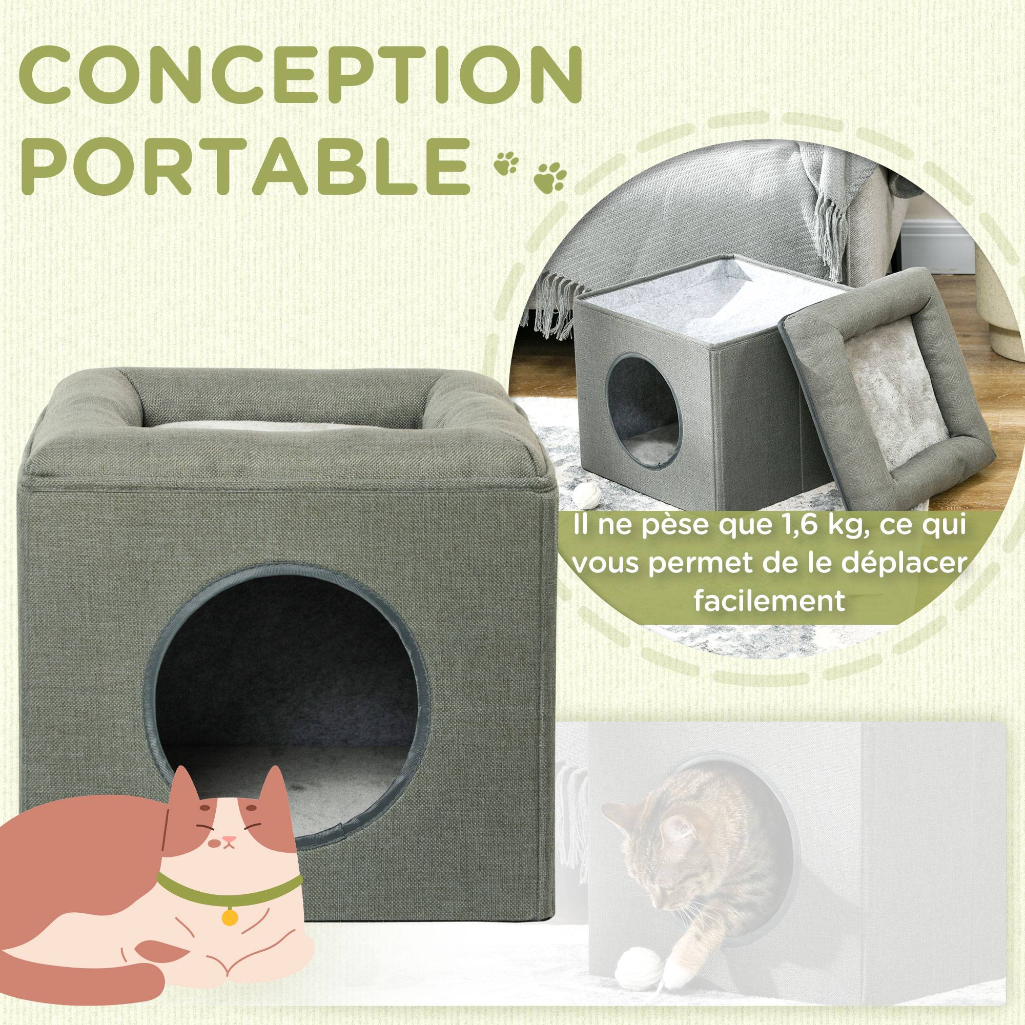 Niche maison MDF 2 niveaux pour chat espace repos observation coussin 36cm Gris - ComfortXL Outdoor Living - Image 8