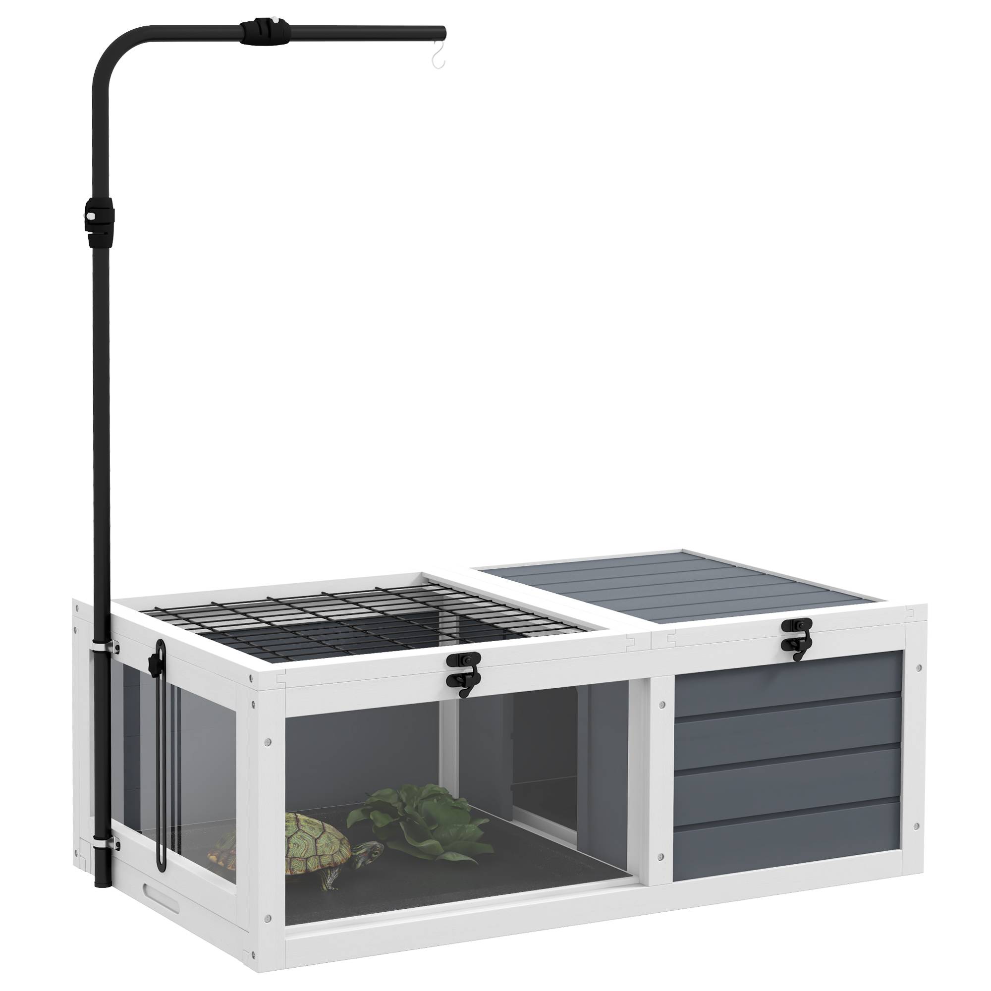 Maison enclos cage pour petit animal tortue avec 2 espaces support de lampe réglable 81 x 48 x 31,5 cm gris - Image 1