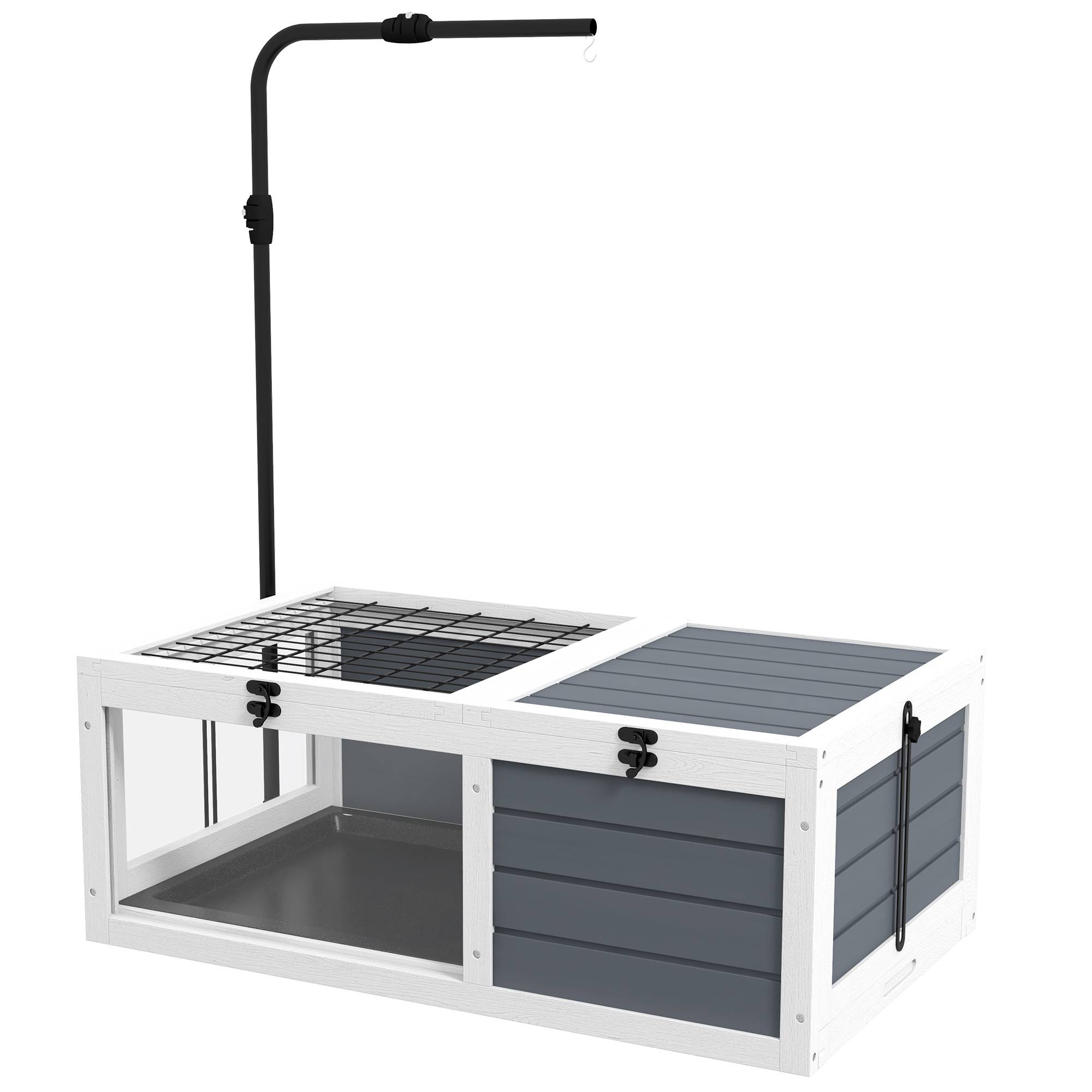 Maison enclos cage pour petit animal tortue avec 2 espaces support de lampe réglable 81 x 48 x 31,5 cm gris - Image 2