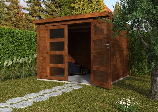 Decor et Jardin - ABRI DE JARDIN BOIS TRAITÉ ALIX 28 MM 2.50x2.55 DOUBLE PORTE VITRÉE - COULEUR : TRAITÉ AUTOCLAVE MARRON - DÉCOR ET JARDIN - Image 1