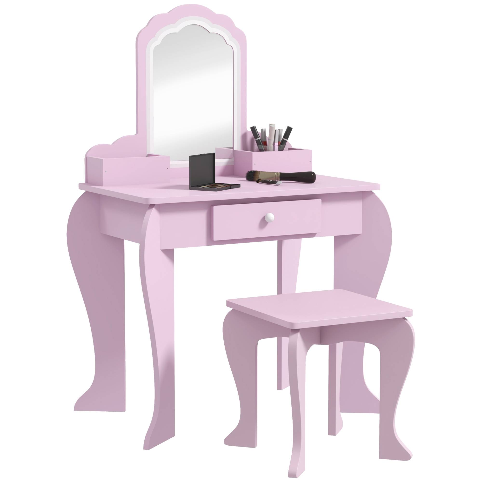 Sans Marque - Coiffeuse pour enfants (filles et garçons dès 3 ans) avec tabouret, miroir, tiroir et boîtes de rangement, forme nuage, rose - Image 1