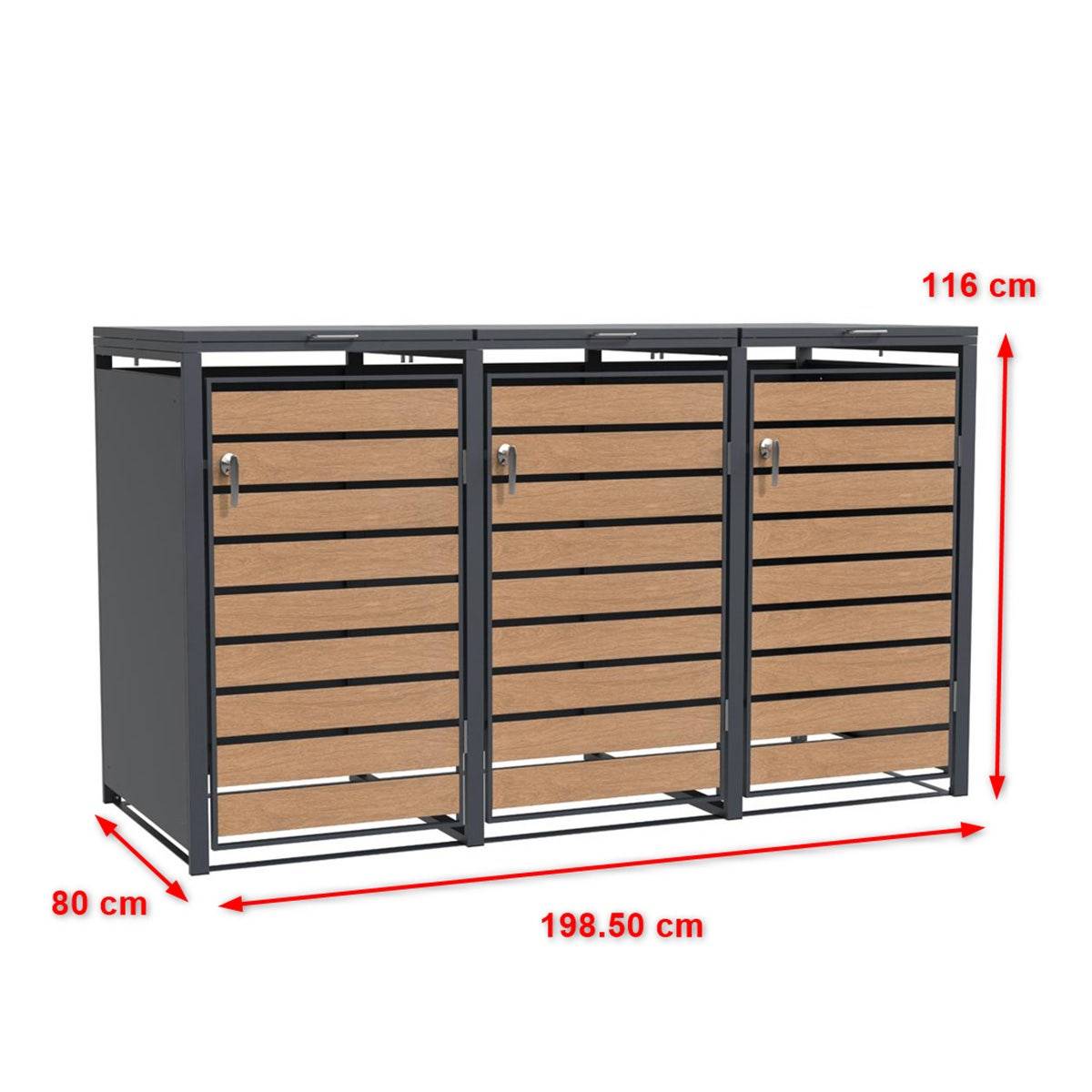 Abri cache-poubelle triple 3 x 240 L anthracite imitation bois acier design - Image 3