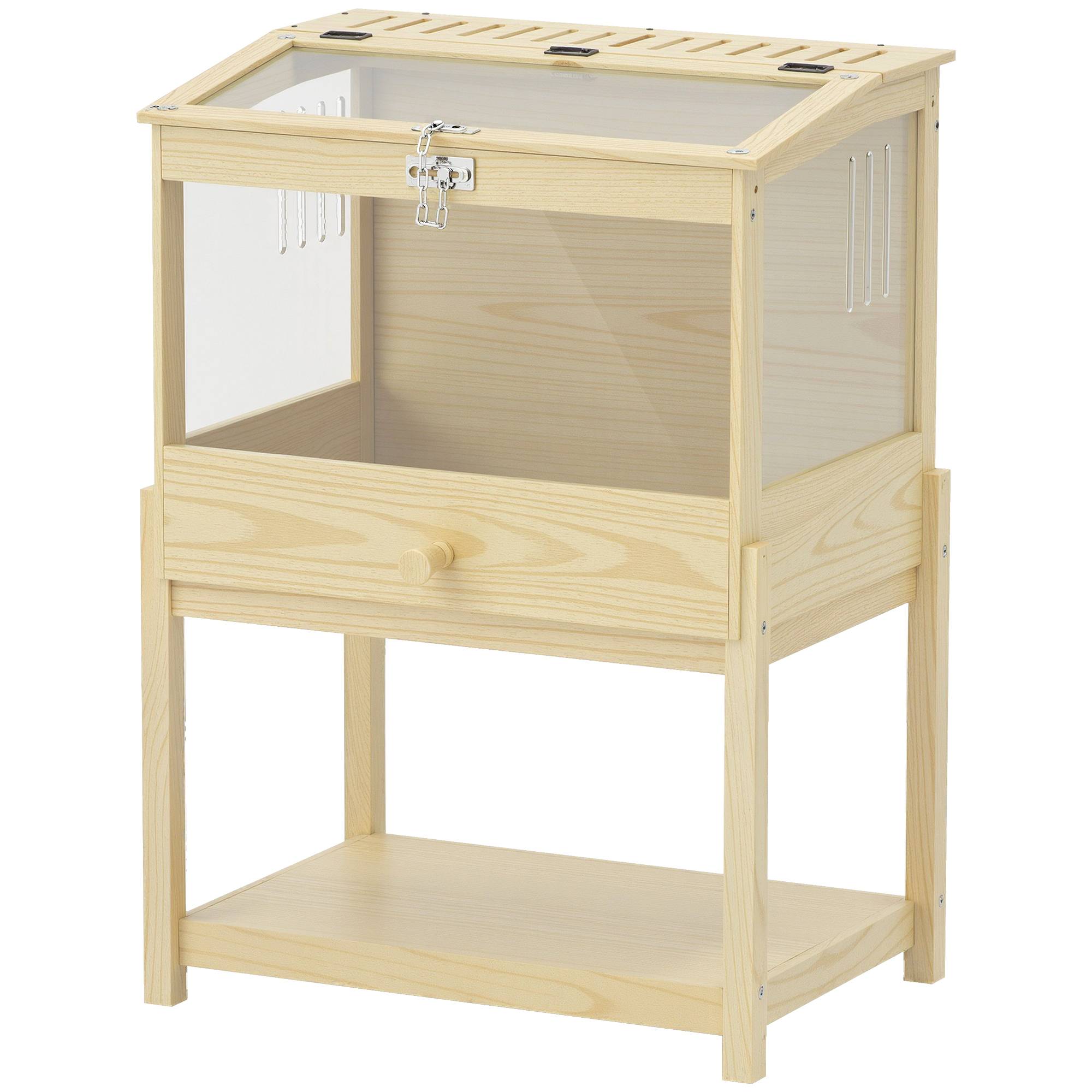 Sans Marque - Cage hamster bois surélevée plateau rangement couvercle ouvrable 83,2x50x103 cm effet bois naturel - Image 2