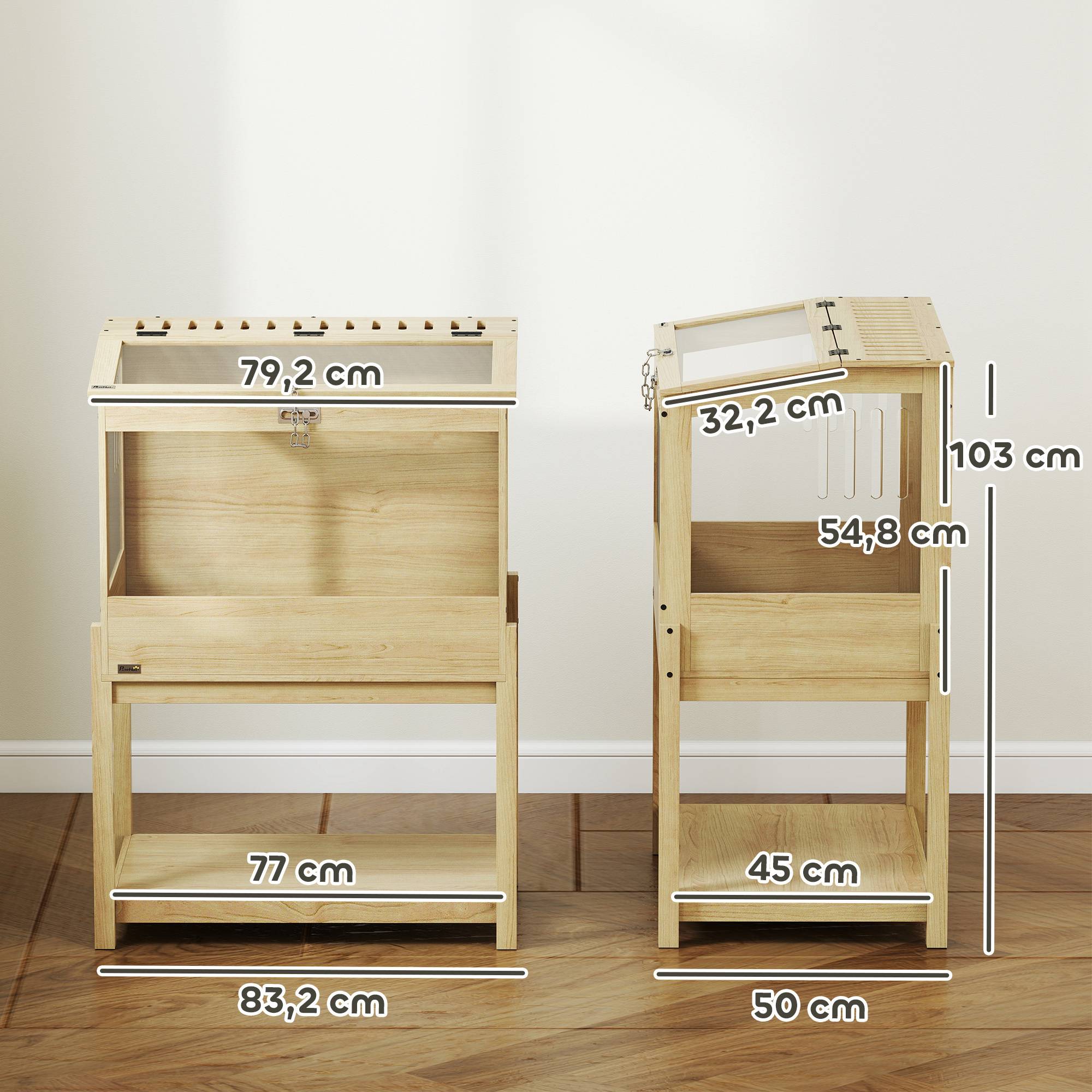 Sans Marque - Cage hamster bois surélevée plateau rangement couvercle ouvrable 83,2x50x103 cm effet bois naturel - Image 5