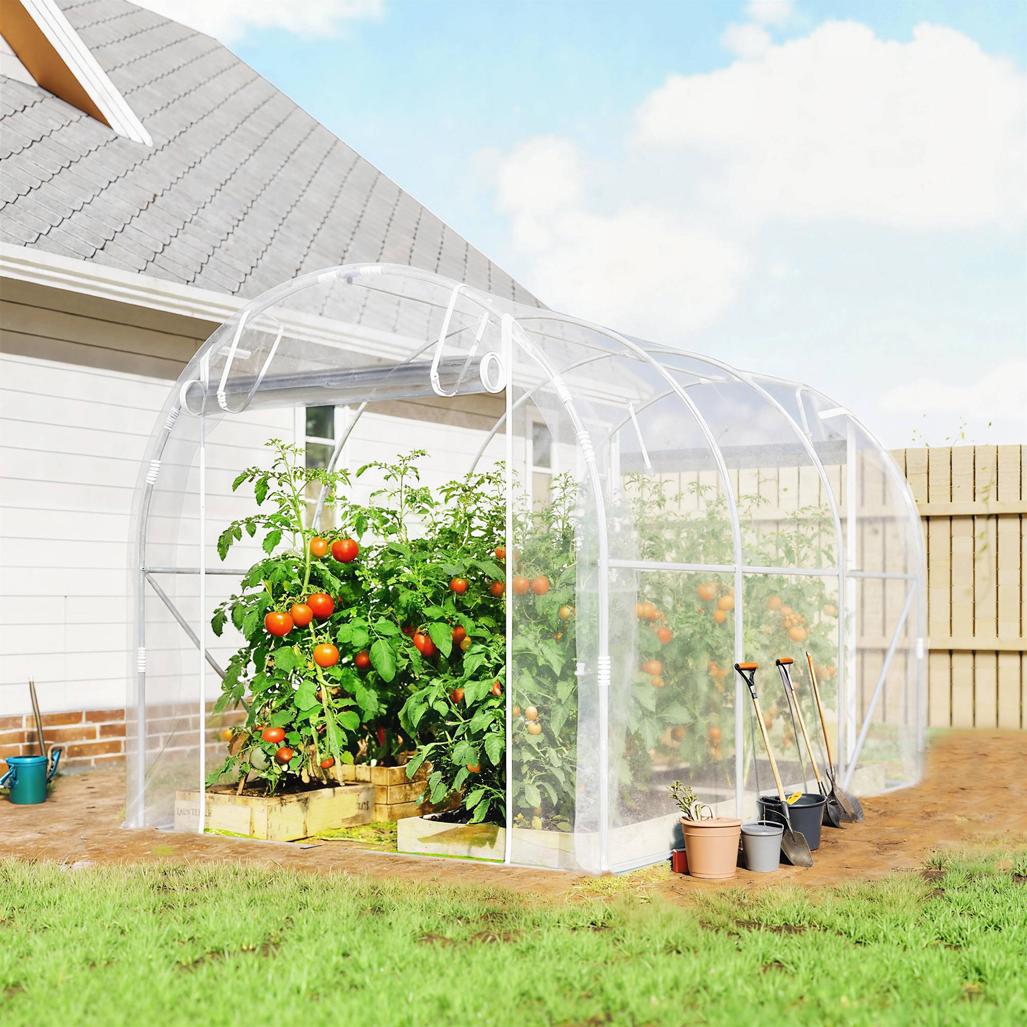 Sans Marque - Serre tunnel de jardin 6m² serre de jardin tunnel 195x295x195cm cadre acier galvanisé, bâche PE 150g/m² transparent - Image 3