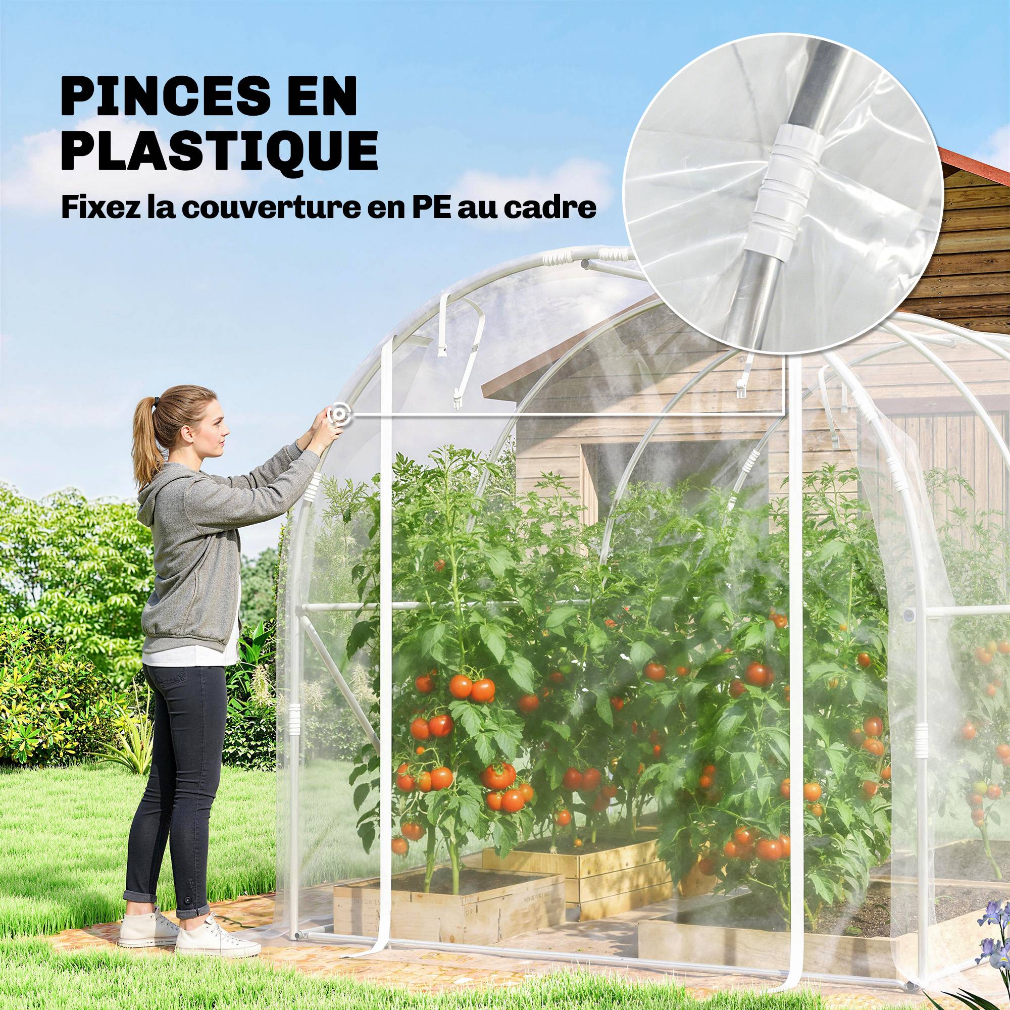 Sans Marque - Serre tunnel de jardin 6m² serre de jardin tunnel 195x295x195cm cadre acier galvanisé, bâche PE 150g/m² transparent - Image 10