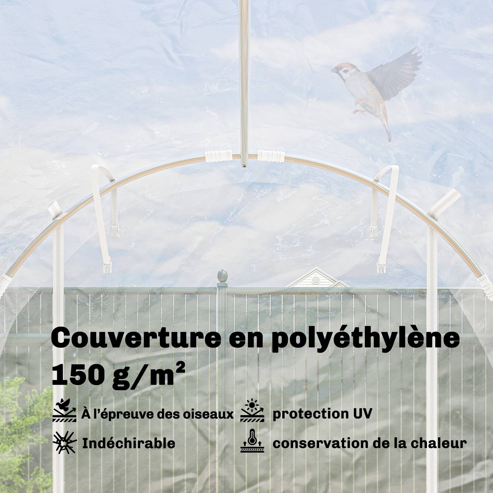 Sans Marque - Serre tunnel de jardin 6m² serre de jardin tunnel 195x295x195cm cadre acier galvanisé, bâche PE 150g/m² transparent - Image 7