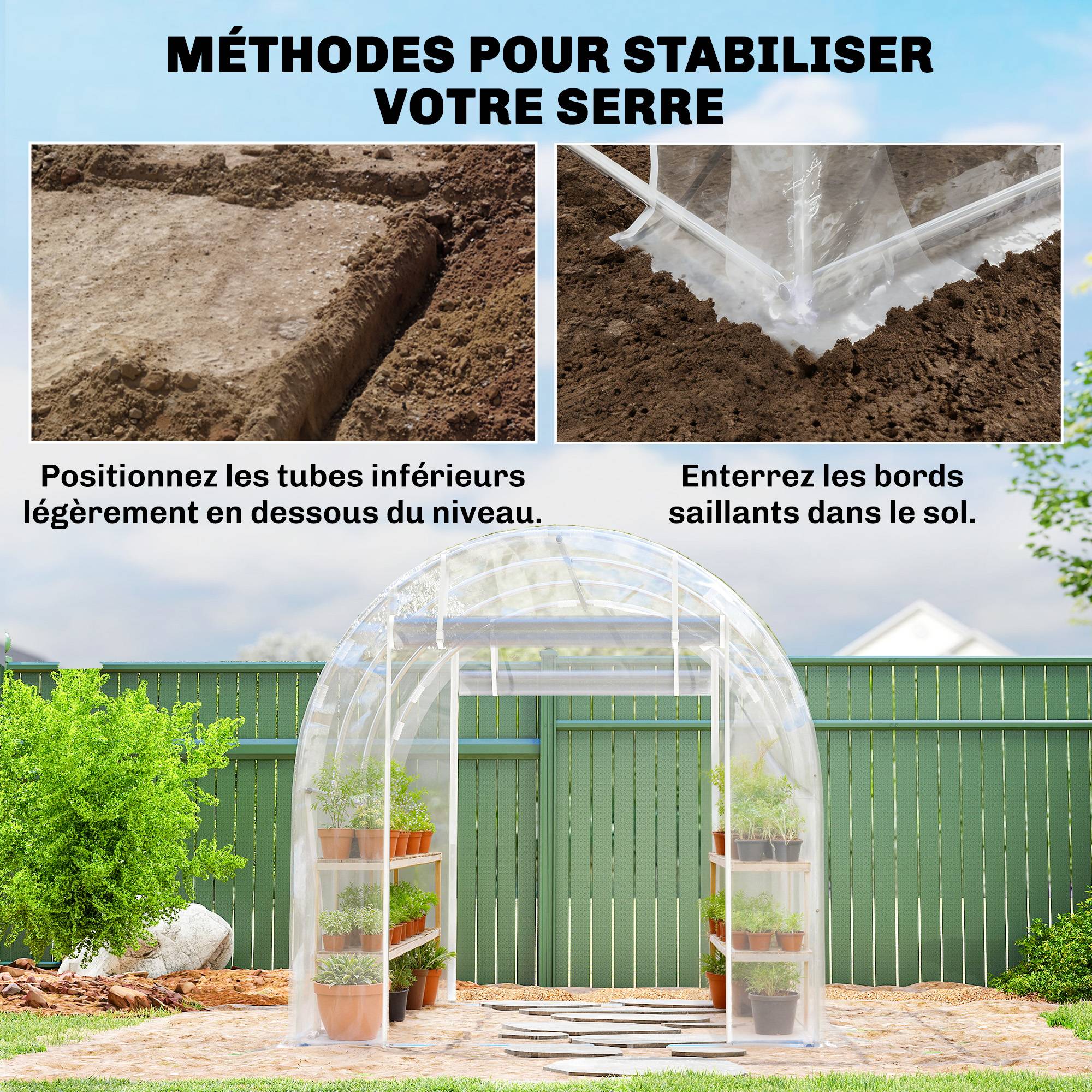 Sans Marque - Serre tunnel de jardin 6m² serre de jardin tunnel 195x295x195cm cadre acier galvanisé, bâche PE 150g/m² transparent - Image 9