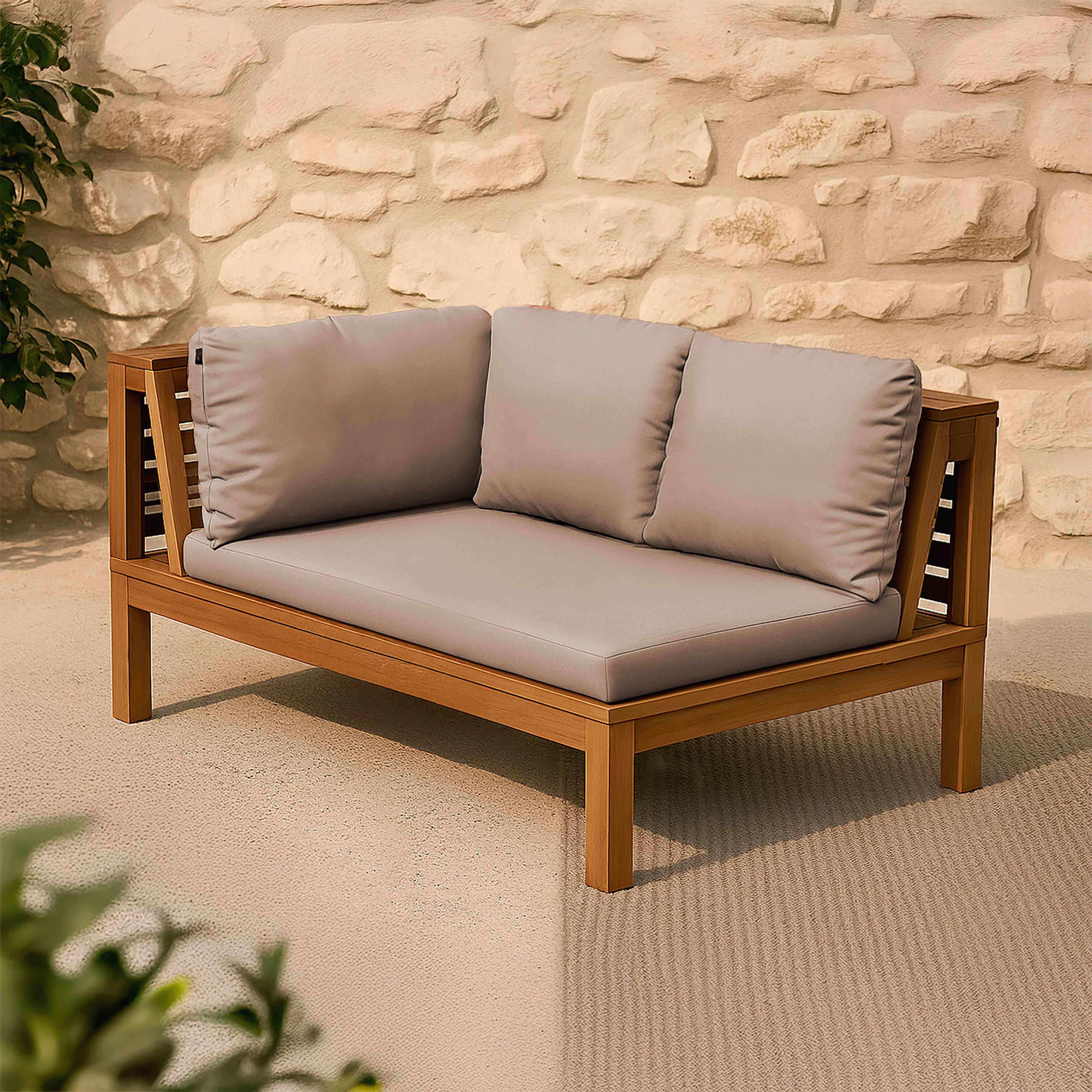 Oviala - Canapé gauche de jardin bas en bois d'eucalyptus taupe Maupiti - Oviala - Image 2