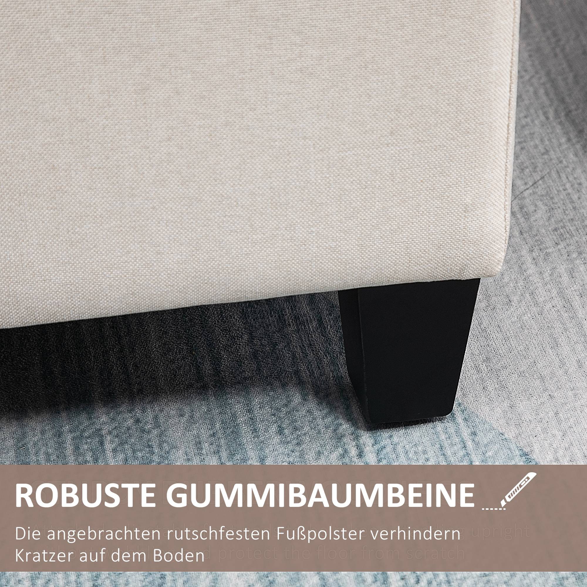 Banc de rangement, banquette capitonnée aspect lin, coffre de rangement avec pieds en bois, banc coffre pour salon,100 x 40 x 44 cm, blanc crème - Image 7