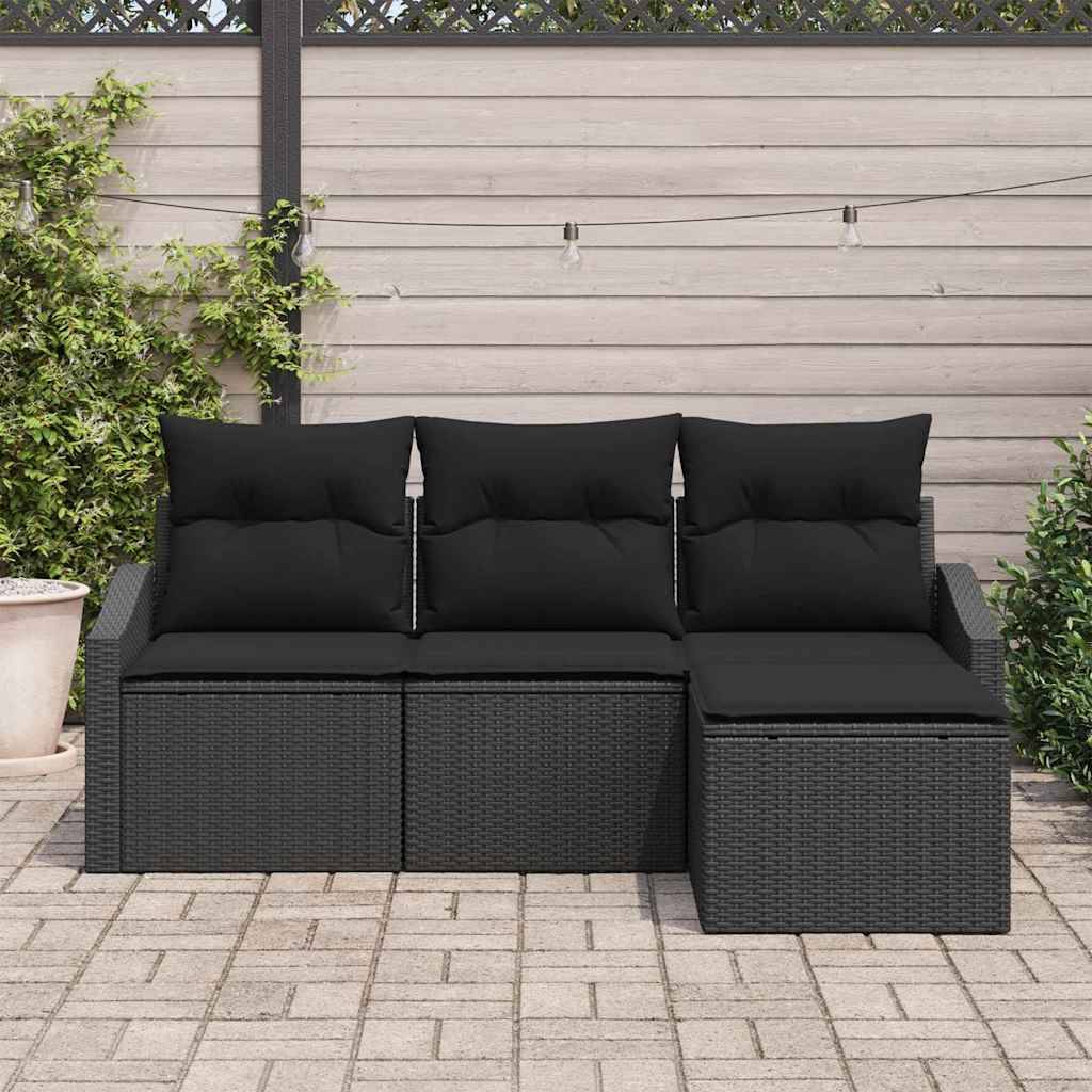Ensemble de Canapés avec coussin 4 pcs | Canapé D'extérieur | Sofa De Jardin Noir polyrotin Maison Chic - Image 3