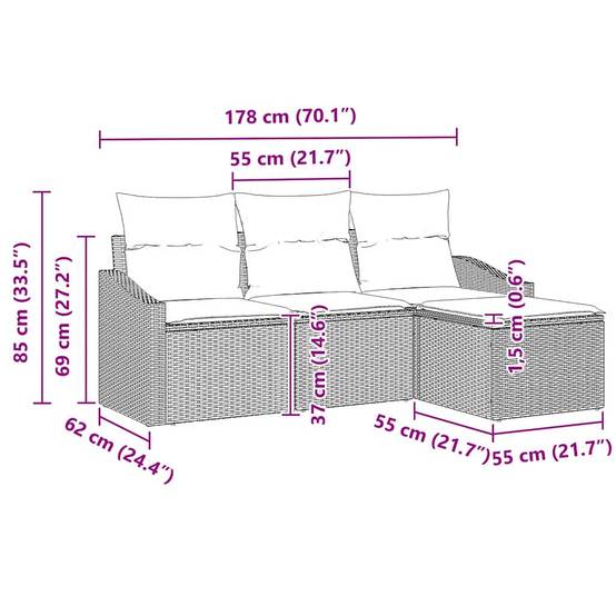 Ensemble de Canapés avec coussin 4 pcs | Canapé D'extérieur | Sofa De Jardin Noir polyrotin Maison Chic - Image 8