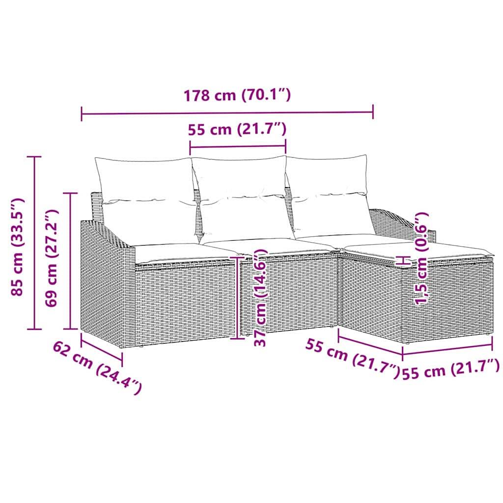 Ensemble de Canapés avec coussin 4 pcs | Canapé D'extérieur | Sofa De Jardin Noir polyrotin Maison Chic - Image 8