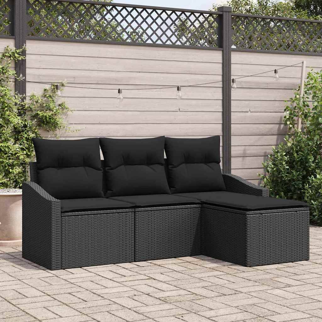 Ensemble de Canapés avec coussin 4 pcs | Canapé D'extérieur | Sofa De Jardin Noir polyrotin Maison Chic - Image 2