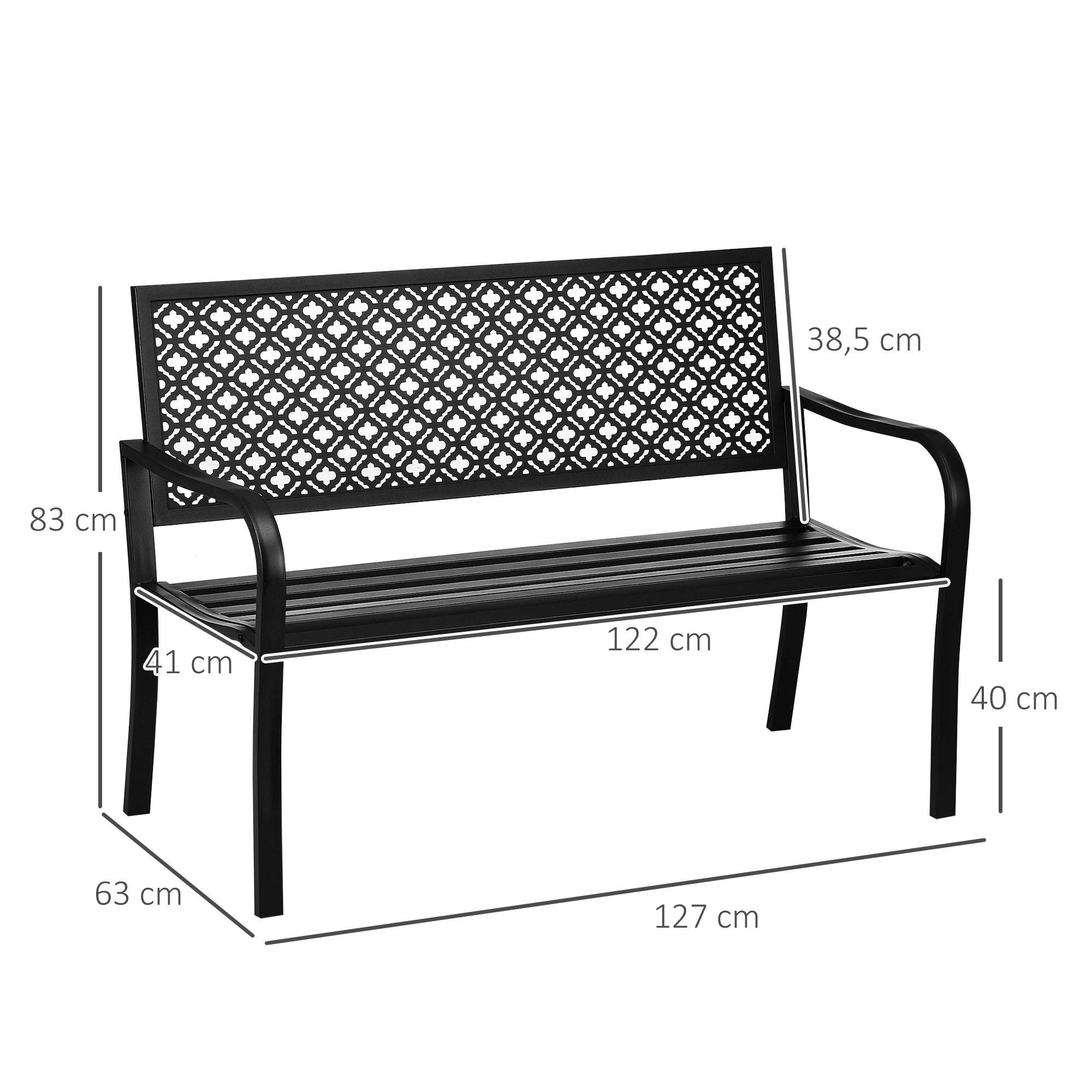 Banc de jardin en métal, 2 places, motif floral, résistant aux intempéries, 127 x 63 x 83 cm, noir - Image 5