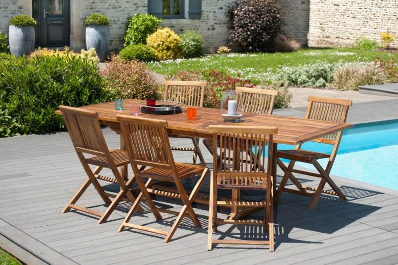 Macabane - MAEVA - Ensemble de jardin en bois teck huilé 6 pers table + 6 chaises - Image 2