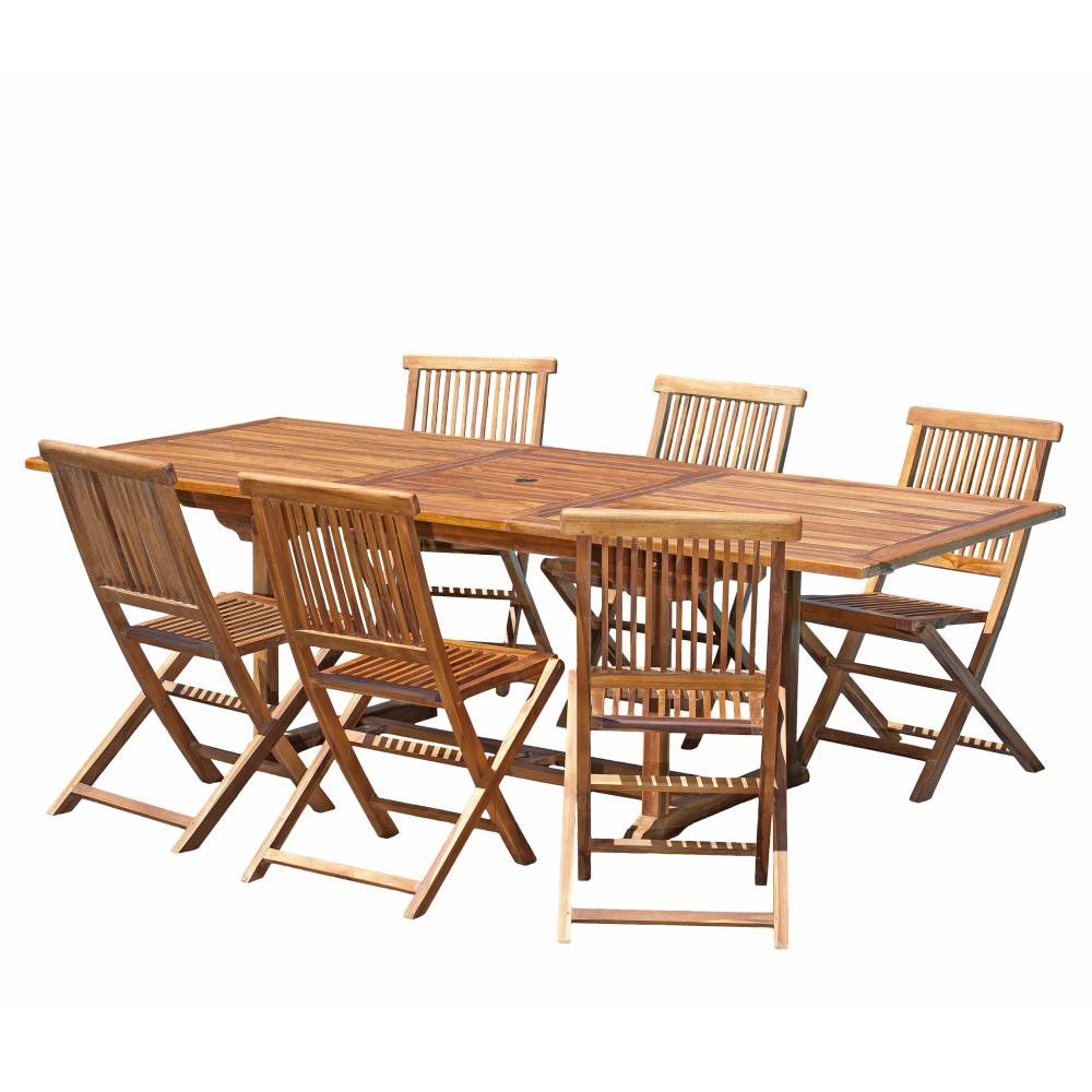 Macabane - MAEVA - Ensemble de jardin en bois teck huilé 6 pers table + 6 chaises - Image 1