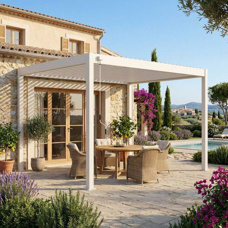 Chalet & Jardin - Pergola bioclimatique - Ombréa VS - autoportante - 3x4M - Beige sable - S1 - 300x400x258 cm - Image 9
