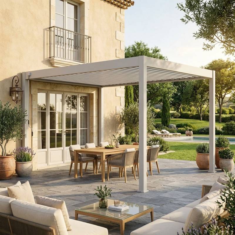 Chalet & Jardin - Pergola bioclimatique - Ombréa VS - autoportante - 3x4M - Beige sable - S1 - 300x400x258 cm - Image 10