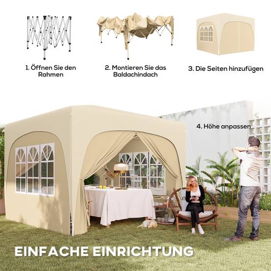 Tonnelle pliante métal et polyesters sable 300 x 300 x 273 cm - PANGIVO - Image 6