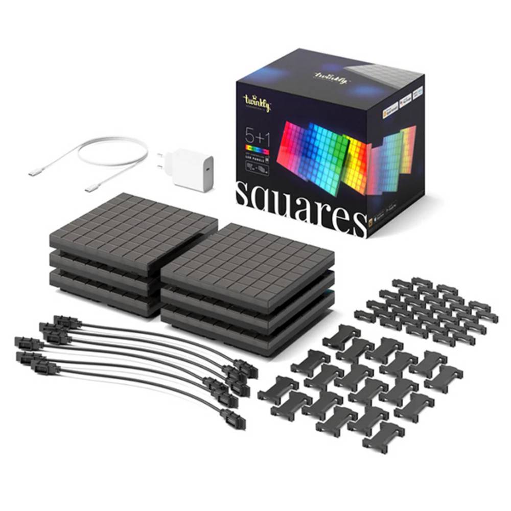 Squares Starter Kit Panneaux LED Contrôlés par Application - 64 Pixels RVB. Noir - 1 Tuile Principale + 5 Tuiles d'Extension - Image 5