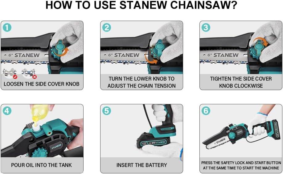 STANEW Mini Brushless Tronçonneuse Électrique sans Fil 21V, 6"ou 8", 2x2A Batterie - Image 6