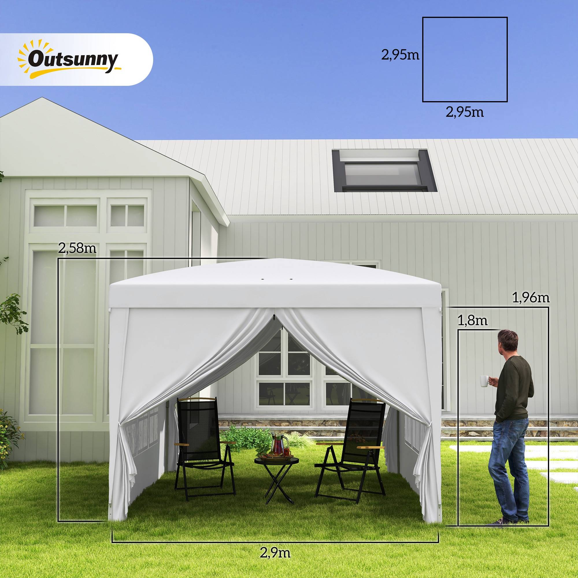 Outsunny - Tonnelle jardin pliante 3x3m barnum 4 parois amovibles avec sac de transport blanc - Outsunny - Image 3