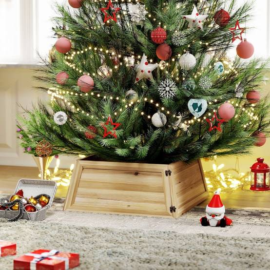 Cache-Pied de Sapin de Noël 65cm en Bois Style Rustique Naturel – ComfortXL Outdoor Living - Image 1