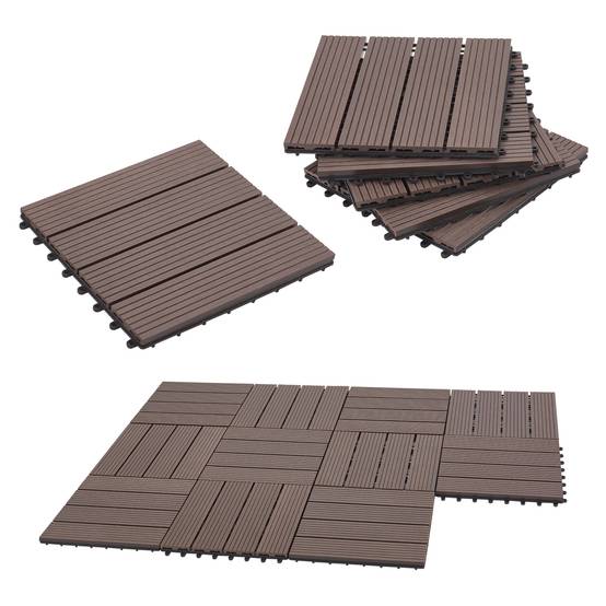 Set de 11 dalles de jardin Schramberg en bois composite 1m² 30 x 30 x 2,2 cm marron foncé en.casa - Image 1