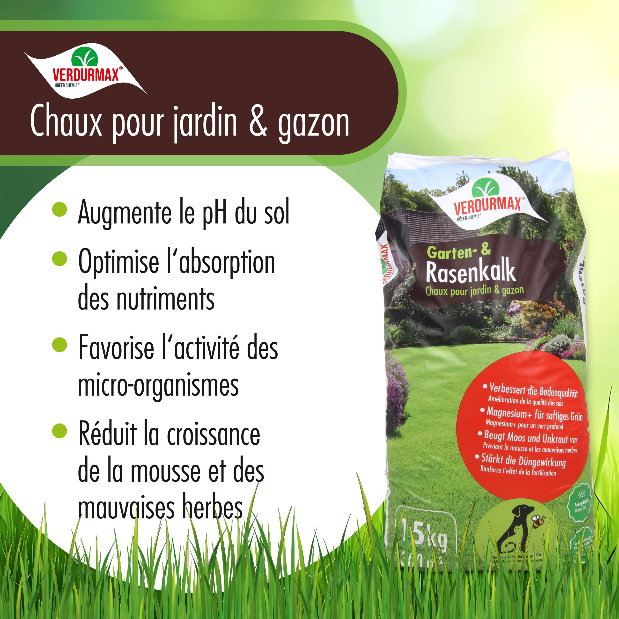 15 kg VERDURMAX® Chaux pour jardin et pelouse  x 1 - Image 3