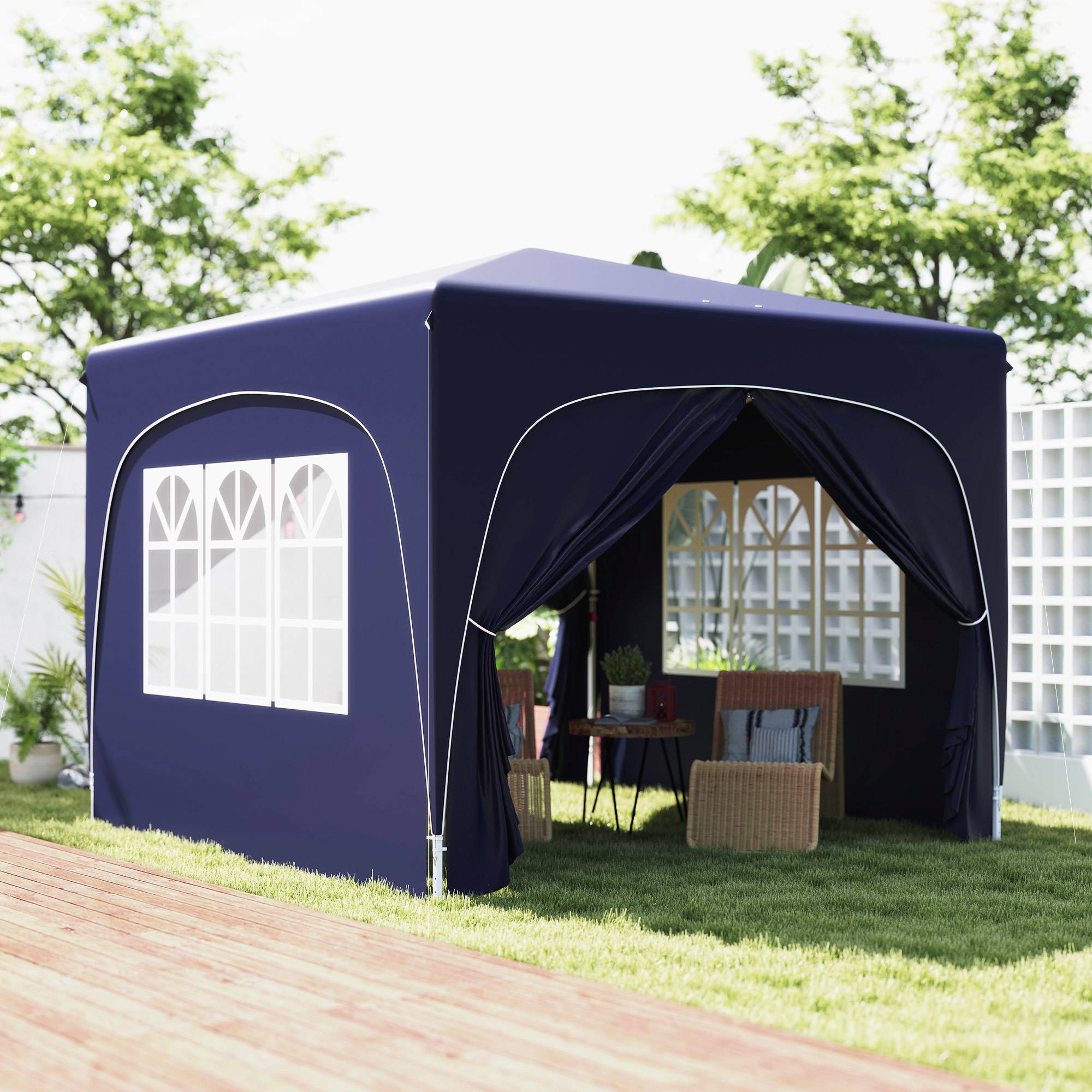 Tonnelle bleu foncé 3x3 m avec panneaux UPF50+ et hauteur réglable, abri design sobre pour terrasse pratique et protecteur - Image 3