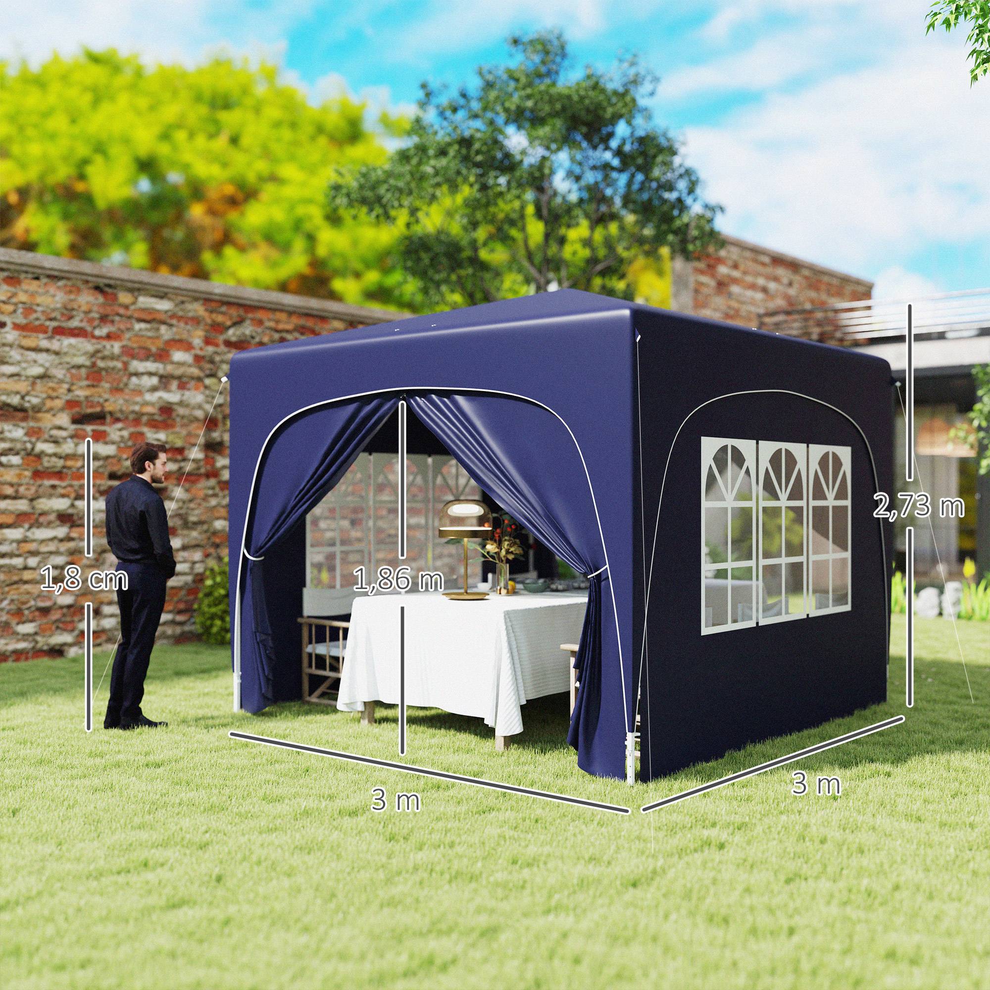 Tonnelle bleu foncé 3x3 m avec panneaux UPF50+ et hauteur réglable, abri design sobre pour terrasse pratique et protecteur - Image 5