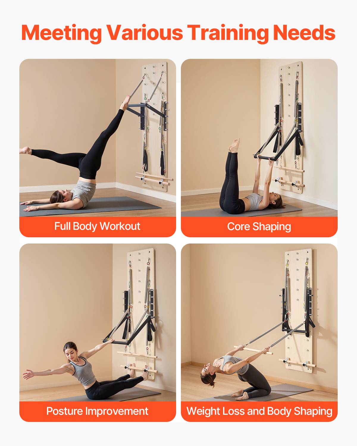 Vevor - Reformer Pilates mural en érable, planche à ressorts réglables 8 niveaux, équipement compact pour entraînement, yoga, force et équilibre à domicile. - Image 5