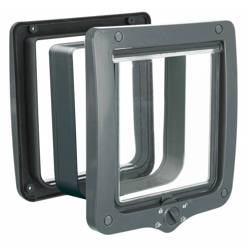 Animallparadise - Chatière 4 positions XL avec tunnel  24 × 28 cm extérieur grise pour chat - Image 1
