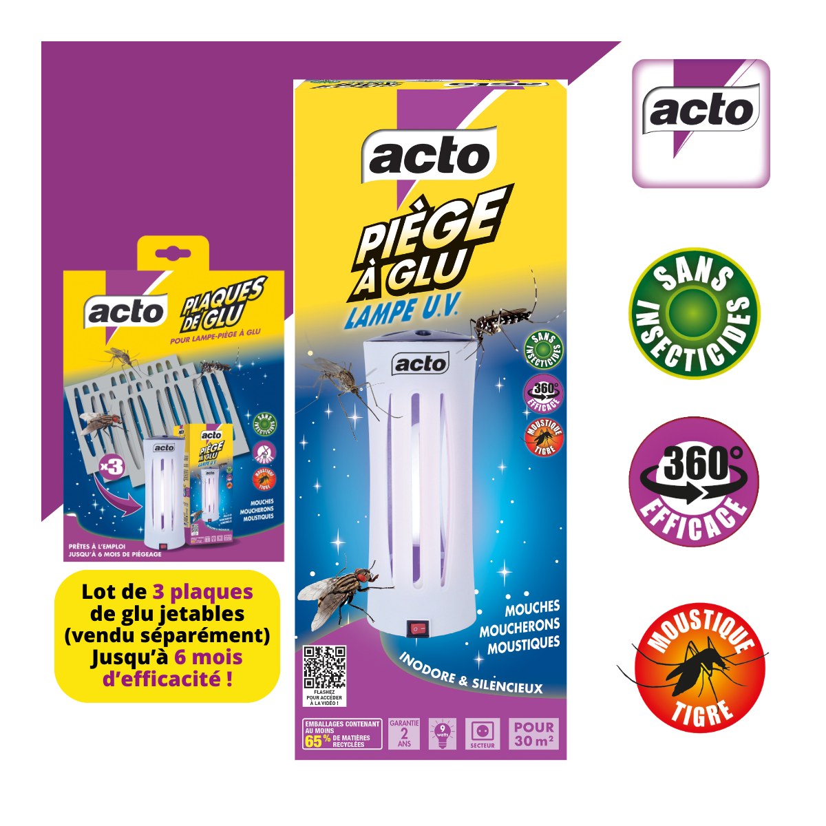 Acto - Pack ACTO Piège à Glu Lampe UV + 6 Plaques - 12 mois de protection - Image 2