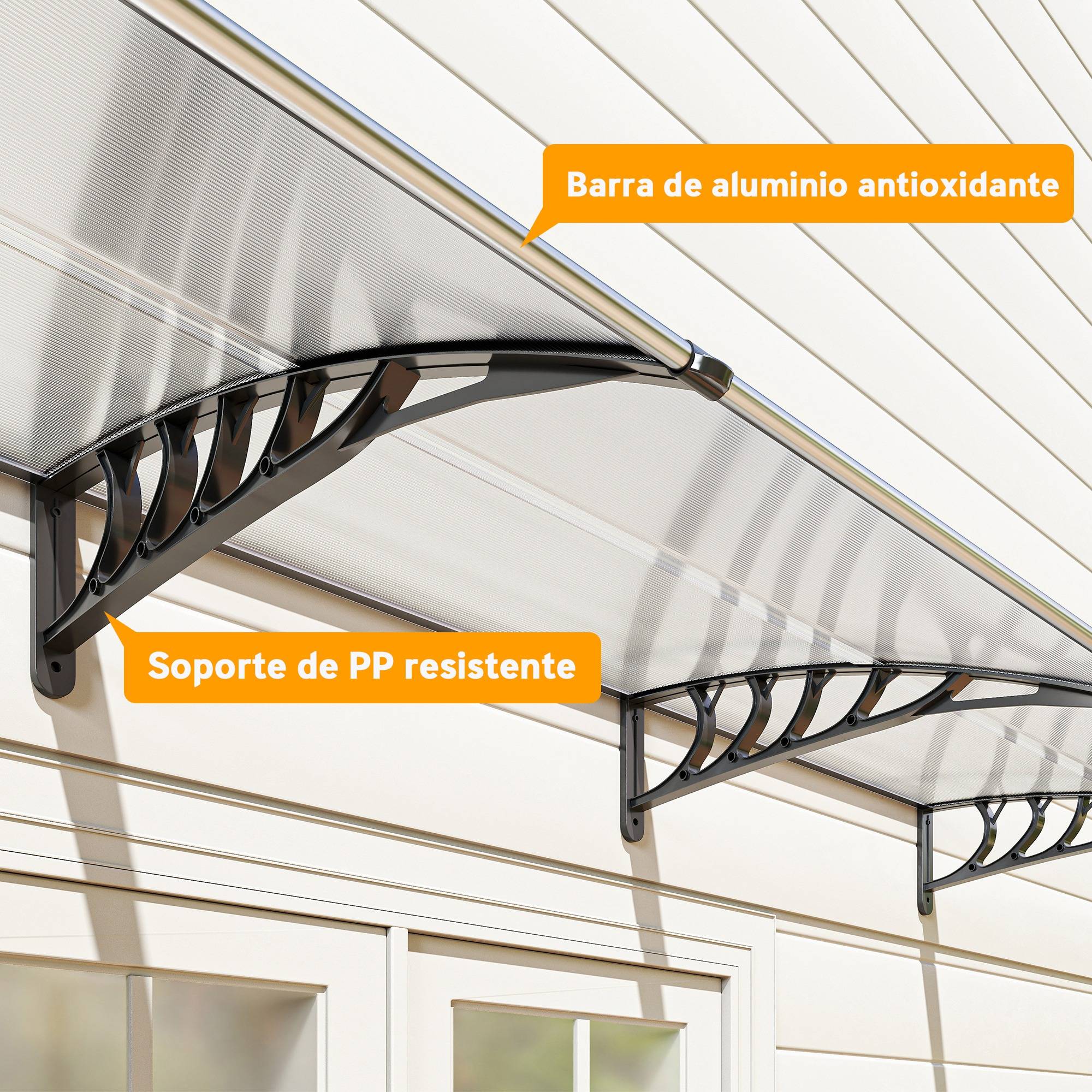 Auvent de porte et fenêtre 90 x 295 x 23,5 cm, protection solaire et pluie, design moderne, alliage d'aluminium transparent - Image 10