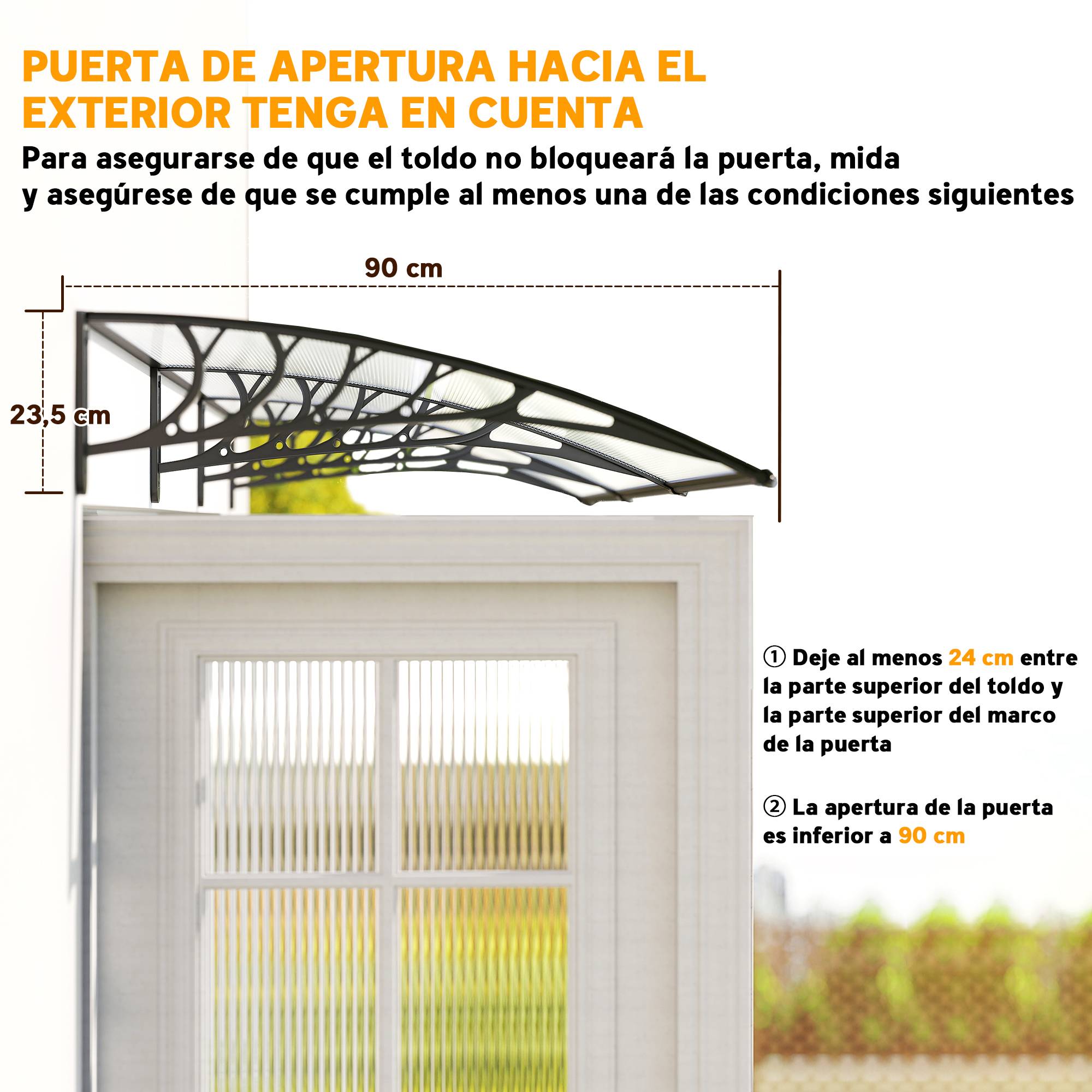 Auvent de porte et fenêtre 90 x 295 x 23,5 cm, protection solaire et pluie, design moderne, alliage d'aluminium transparent - Image 9