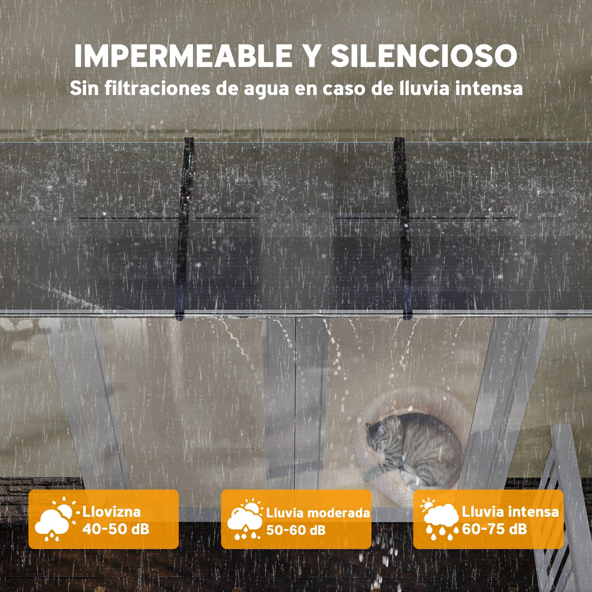 Auvent de porte et fenêtre 90 x 295 x 23,5 cm, protection solaire et pluie, design moderne, alliage d'aluminium transparent - Image 7