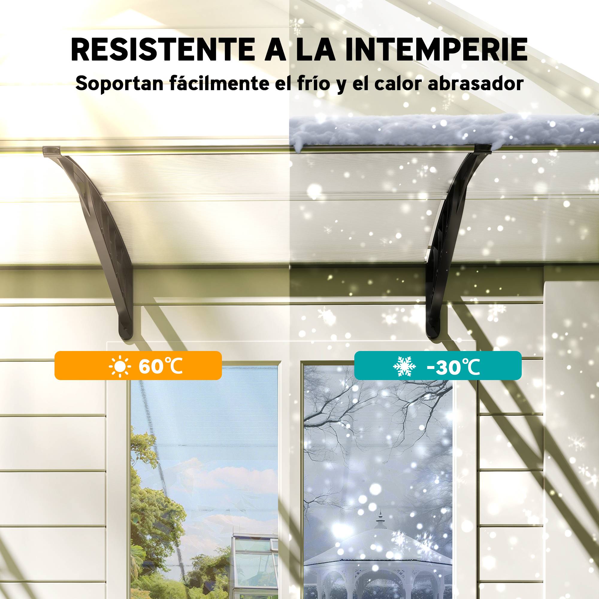 Auvent de porte et fenêtre 90 x 295 x 23,5 cm, protection solaire et pluie, design moderne, alliage d'aluminium transparent - Image 8