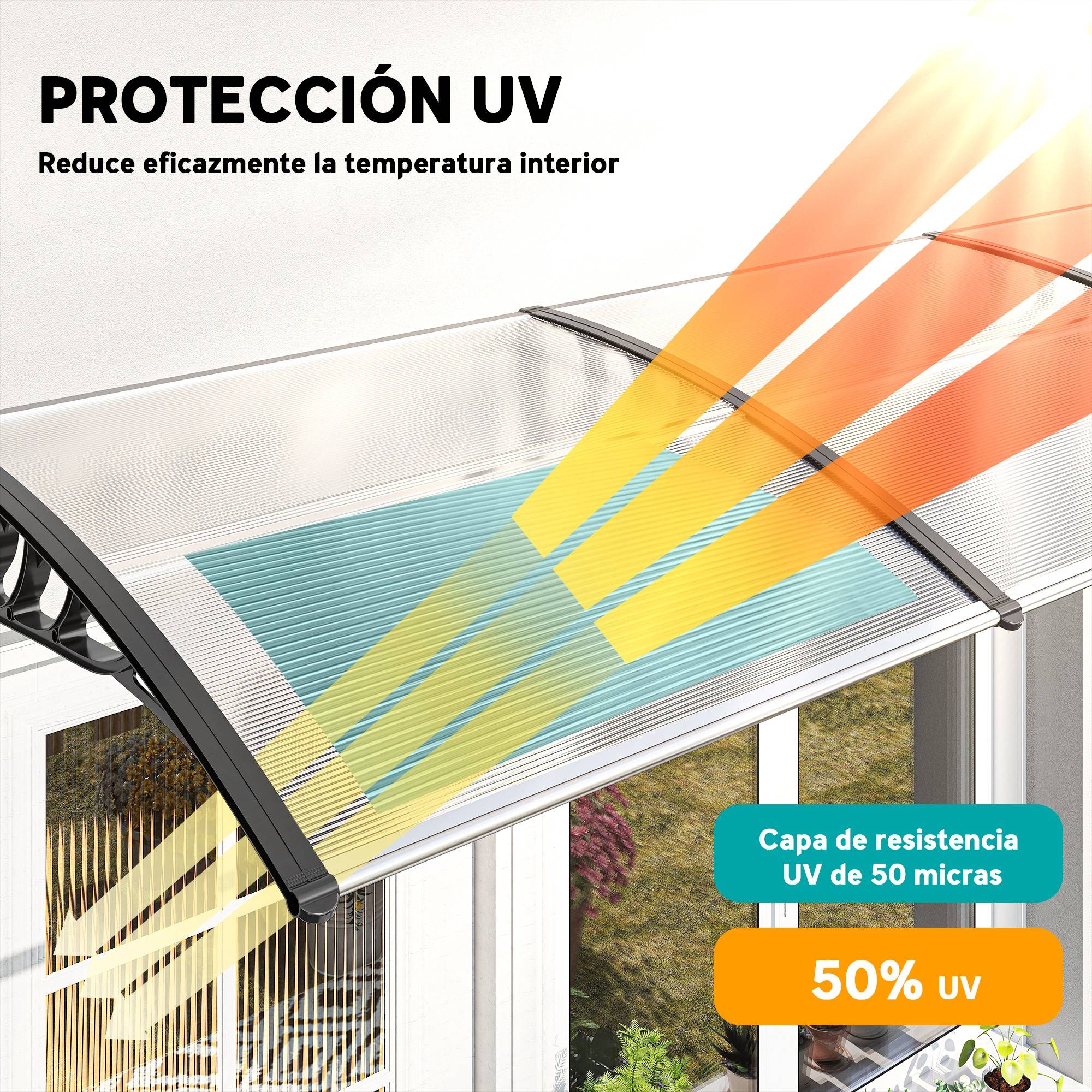Auvent de porte et fenêtre 90 x 295 x 23,5 cm, protection solaire et pluie, design moderne, alliage d'aluminium transparent - Image 6