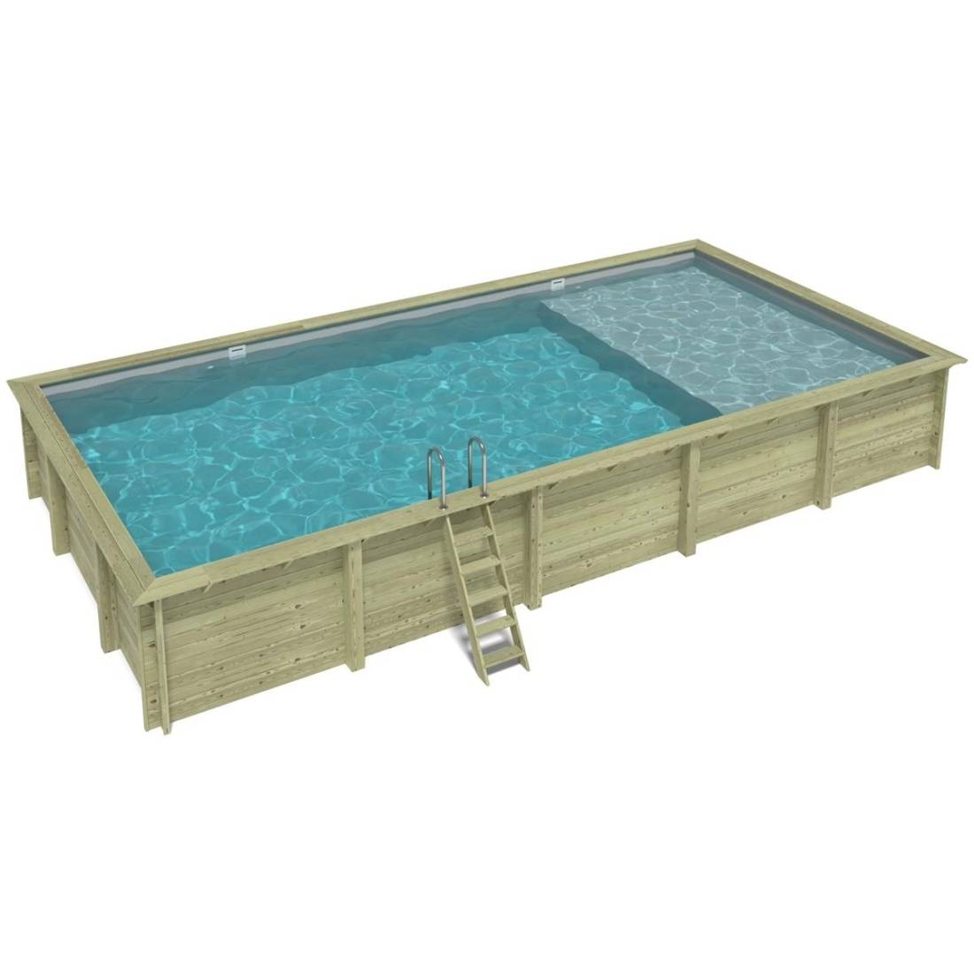 Altanka - Piscine hors sol en bois AQUA 10.2 x 5.2 - H.1.45 m avec plage, gris clair, cadre en métal - sans dalle - BAS7310OSPU2+PLA310 - ALTANKA - Image 2