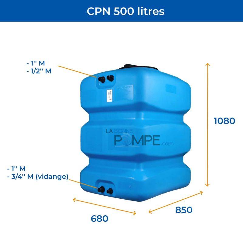 Cuve récupération eau de pluie 500L - Réservoir aérien compact bleu - Polyéthylène - ELBI CPN - Image 2