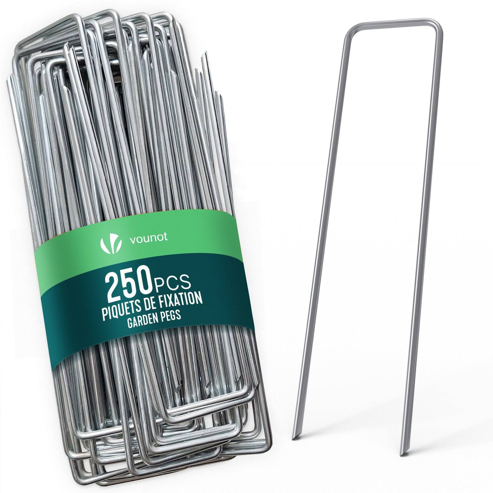 Vounot - Lot de 250 piquets de fixation en métal galvanisé - Agrafes de jardin en forme de U - 150x30mm Ø3mm - VOUNOT® - Image 1