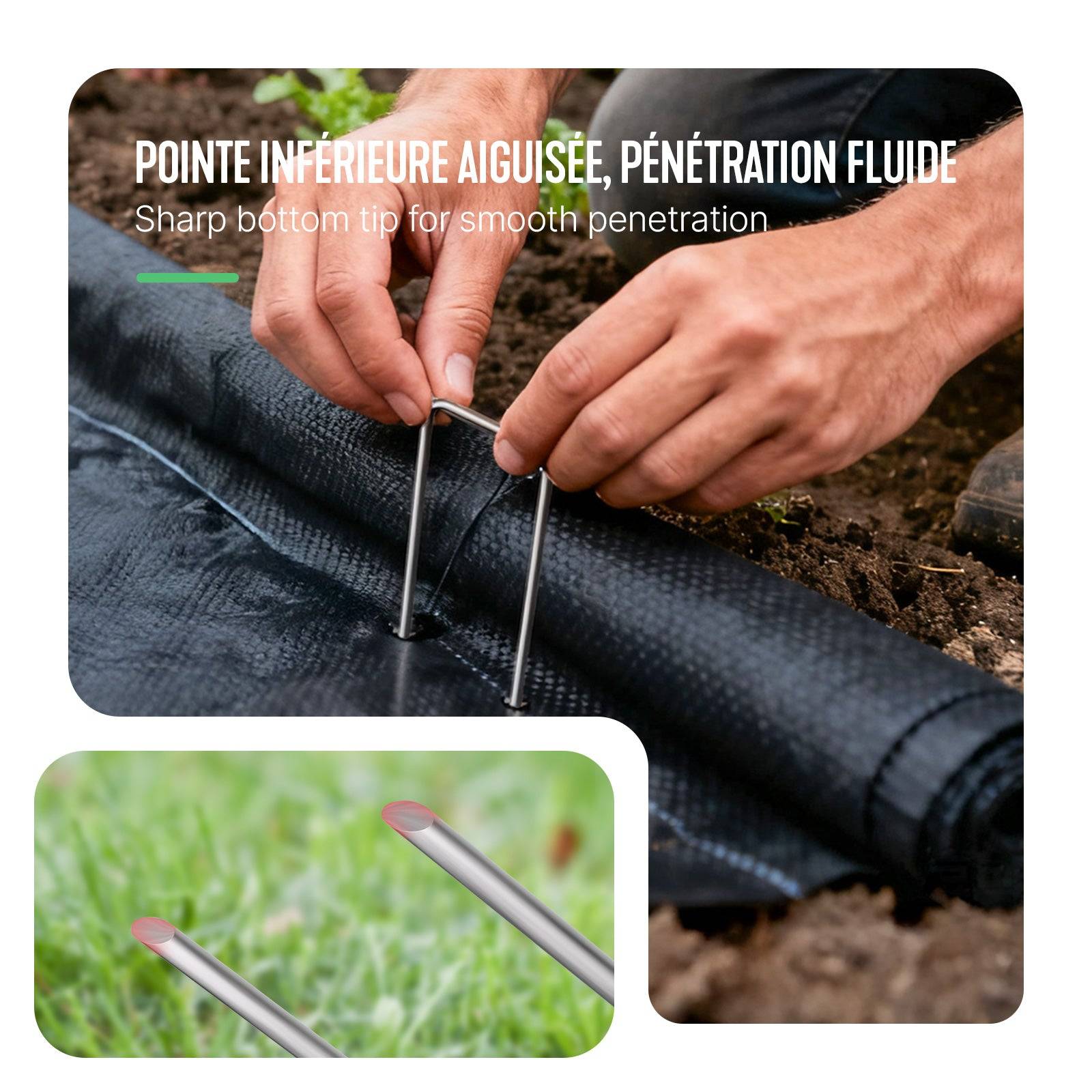 Vounot - Lot de 250 piquets de fixation en métal galvanisé - Agrafes de jardin en forme de U - 150x30mm Ø3mm - VOUNOT® - Image 4
