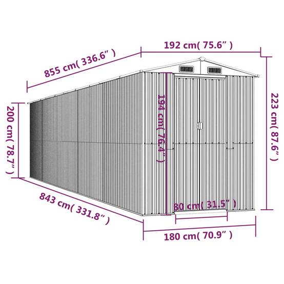 Vidaxl - Abri de jardin Vert 192x855x223 cm Métal galvanisé vidaXL 3147435 - Image 3